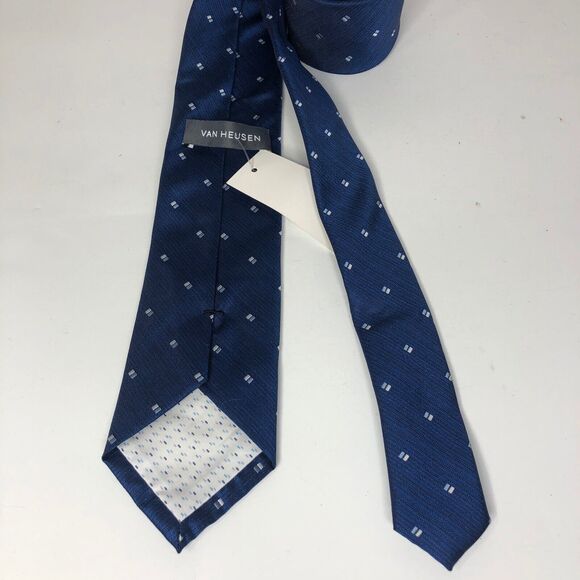 Van Heusen Mens Necktie Classic Blue Polyester Embroidered Box Print - Picture 5 of 7